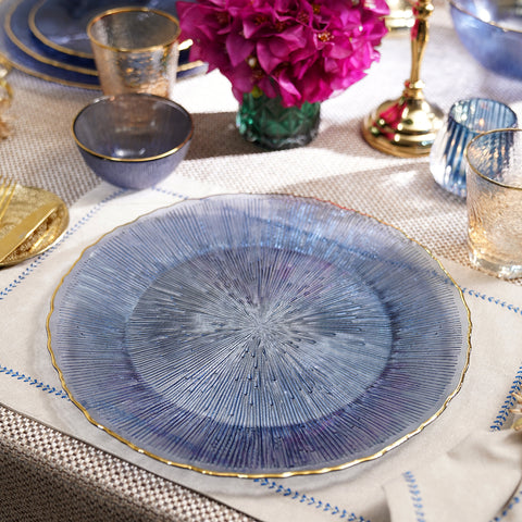 Set of 2 Dark Blue Radial Glass Charger Plates