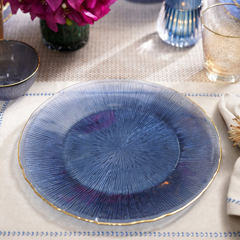 Set of 2 Dark Blue Radial Glass Dinner Plates