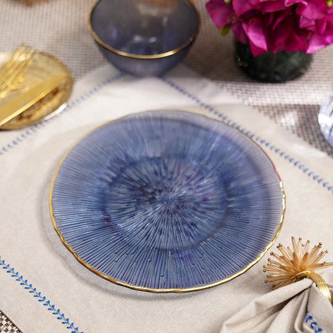 Set of 2 Dark Blue Radial Glass Dessert Plates