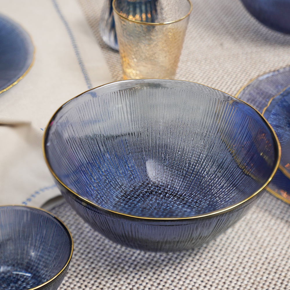 Dark Blue Radial Glass Serving Bowl