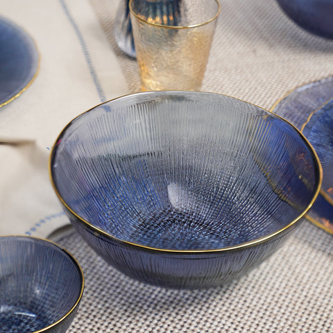 Dark Blue Radial Glass Serving Bowl