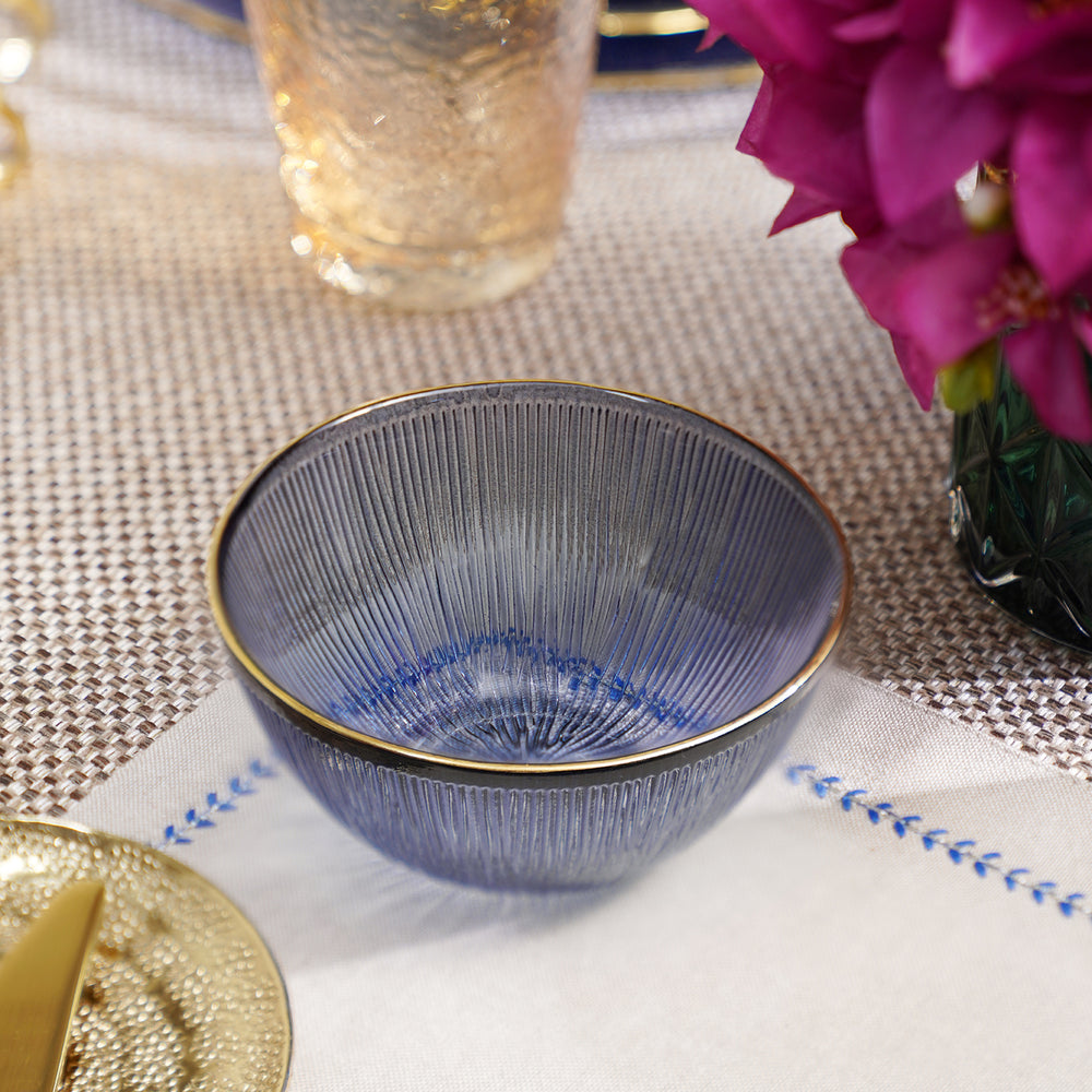 Set of 2 Dark Blue Radial Glass Serving Bowls