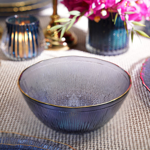 Set of 2 Dark Blue Radial Glass Small Bowls