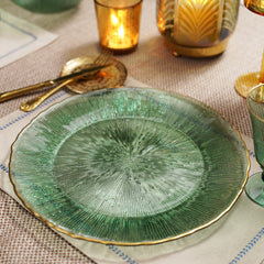 Set of 2 Dark Green Radial Glass Charger Plates