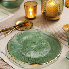 Set of 2 Dark Green Radial Glass Dinner Plates