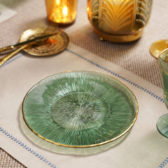 Set of 2 Dark Green Radial Glass Dessert Plates