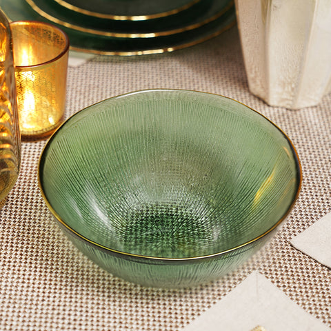 Dark Green Radial Glass Serving Bowl