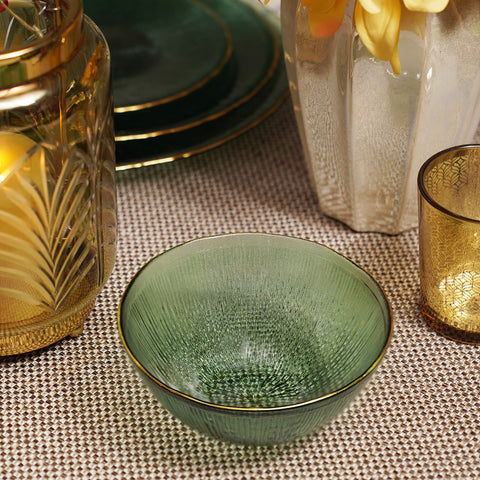 Set of 2 Dark Green Radial Glass Serving Bowls
