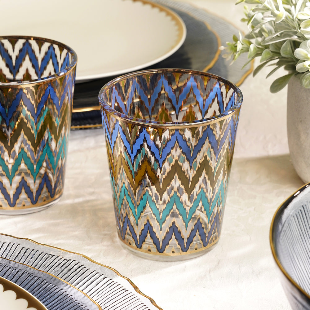 Blue & Teal Ikat Print Drinking Glasses