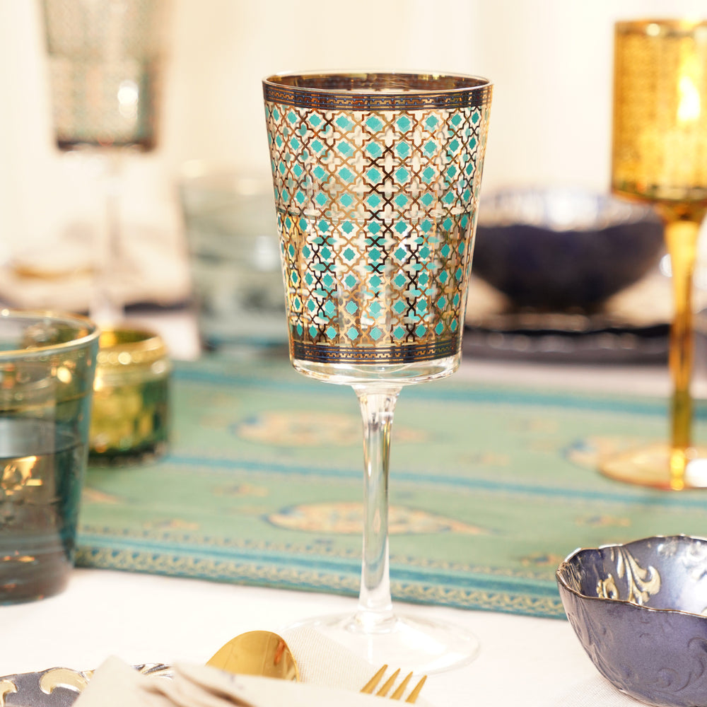 Teal Star Print Wine Glasses