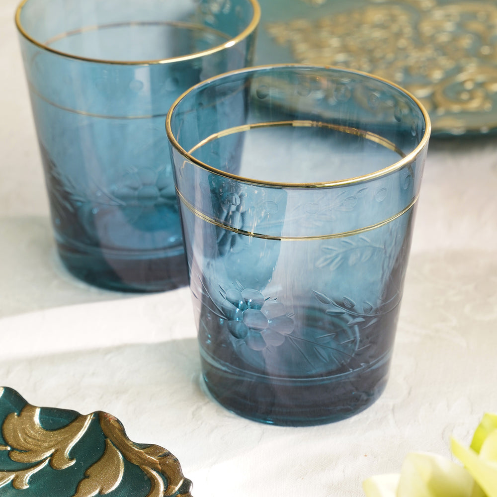 Blue Etching Drinking Glass