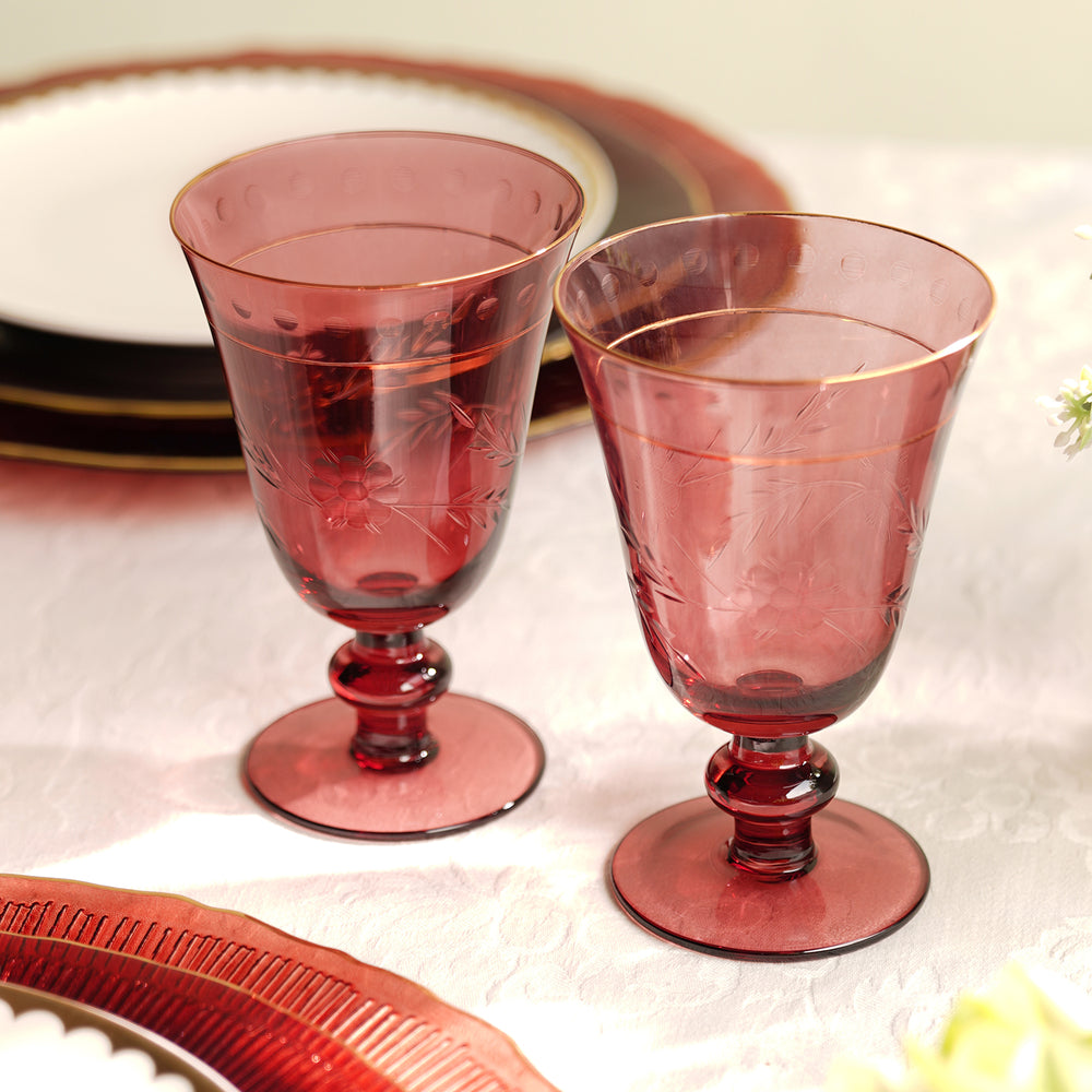 Red Etching Detail Wine Glasses