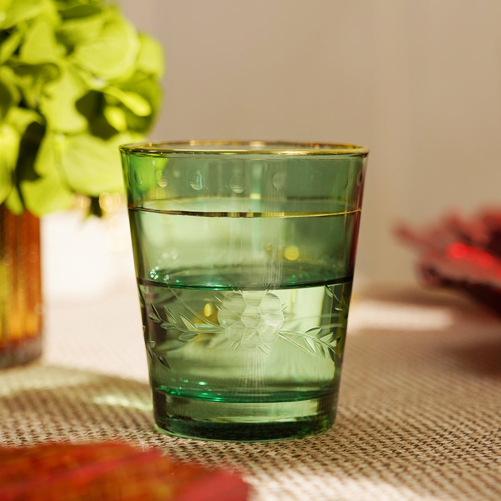 Green Etching Drinking Glass