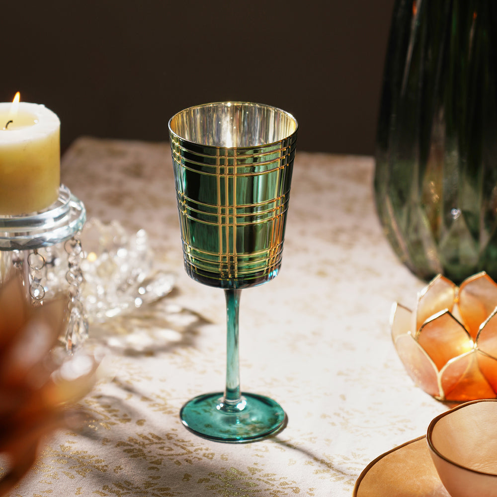 Green Cut Glass Stem Candle Holder