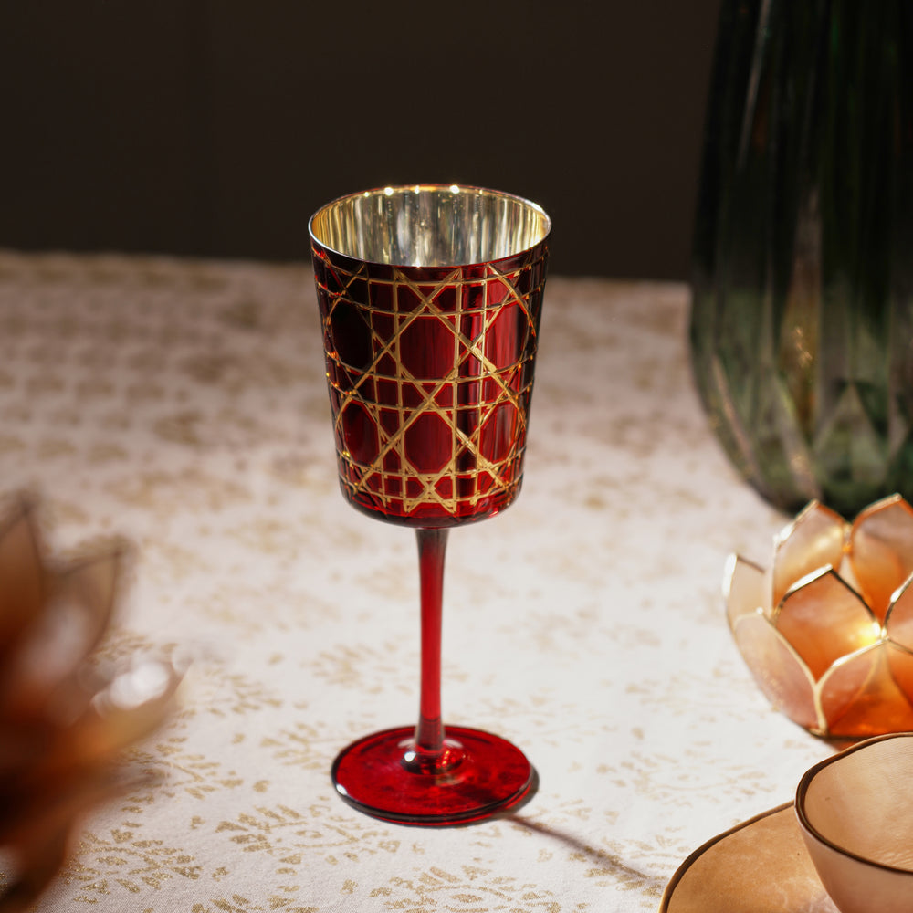 Red Cut Glass Stem Candle Holder