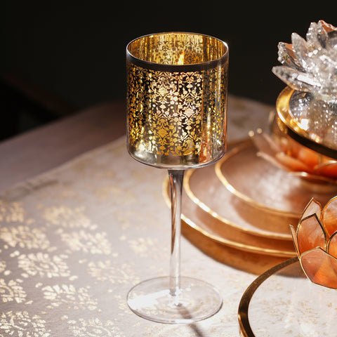 Silver Pattern Glass Stem Candle Holder