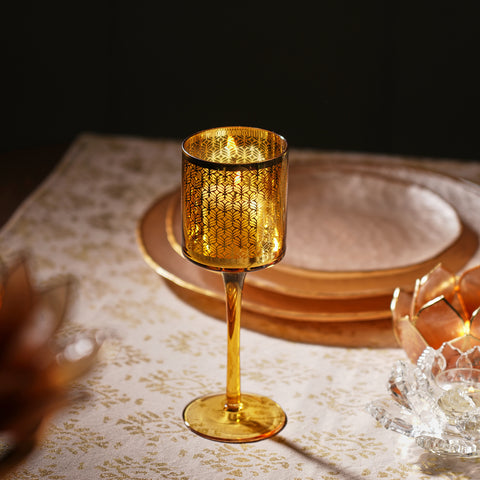Gold Pattern Glass Stem Candle Holder