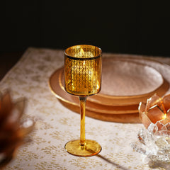 Gold Pattern Glass Stem Candle Holder