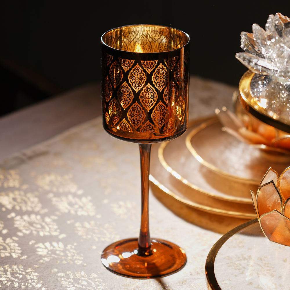 Copper Pattern Glass Stem Candle Holder