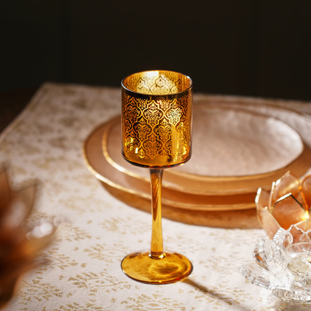 Gold Pattern Glass Stem Candle Holder