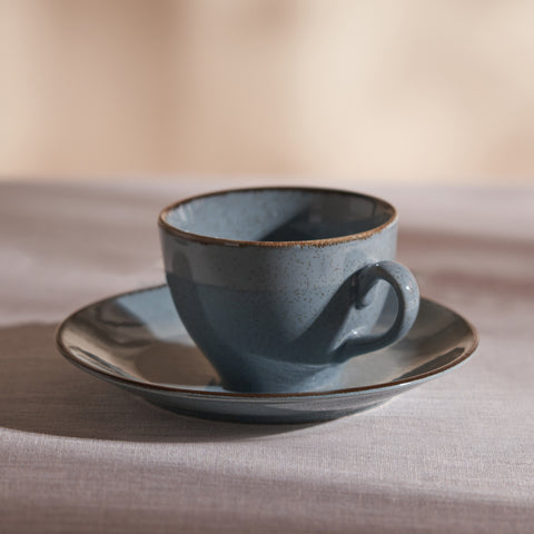 Blue Porcelain Tea Cup and Saucer Set