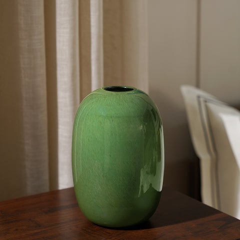Green Round Glass Vase - Large