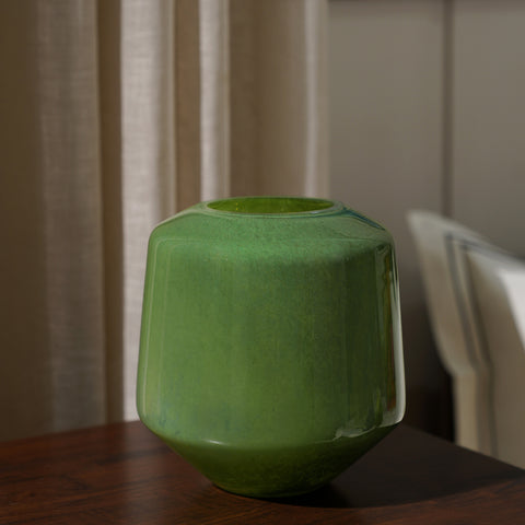 Green Round Glass Vase - Small