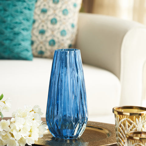 Cobalt Blue Diamond Textured Glass Vase - Small