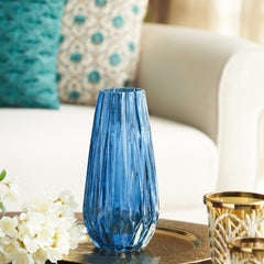 Cobalt Blue Diamond Textured Glass Vase - Small