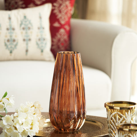 Dark Brown Diamond Textured Glass Vase - Small