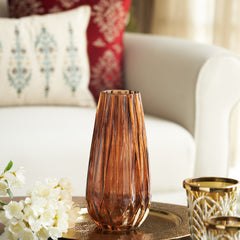 Dark Brown Diamond Textured Glass Vase - Small