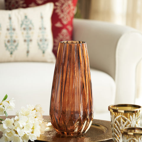 Dark Brown Diamond Textured Glass Vase - Large