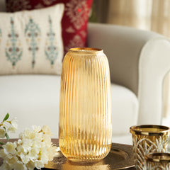 Light Brown Ribbed Glass Vase - Large