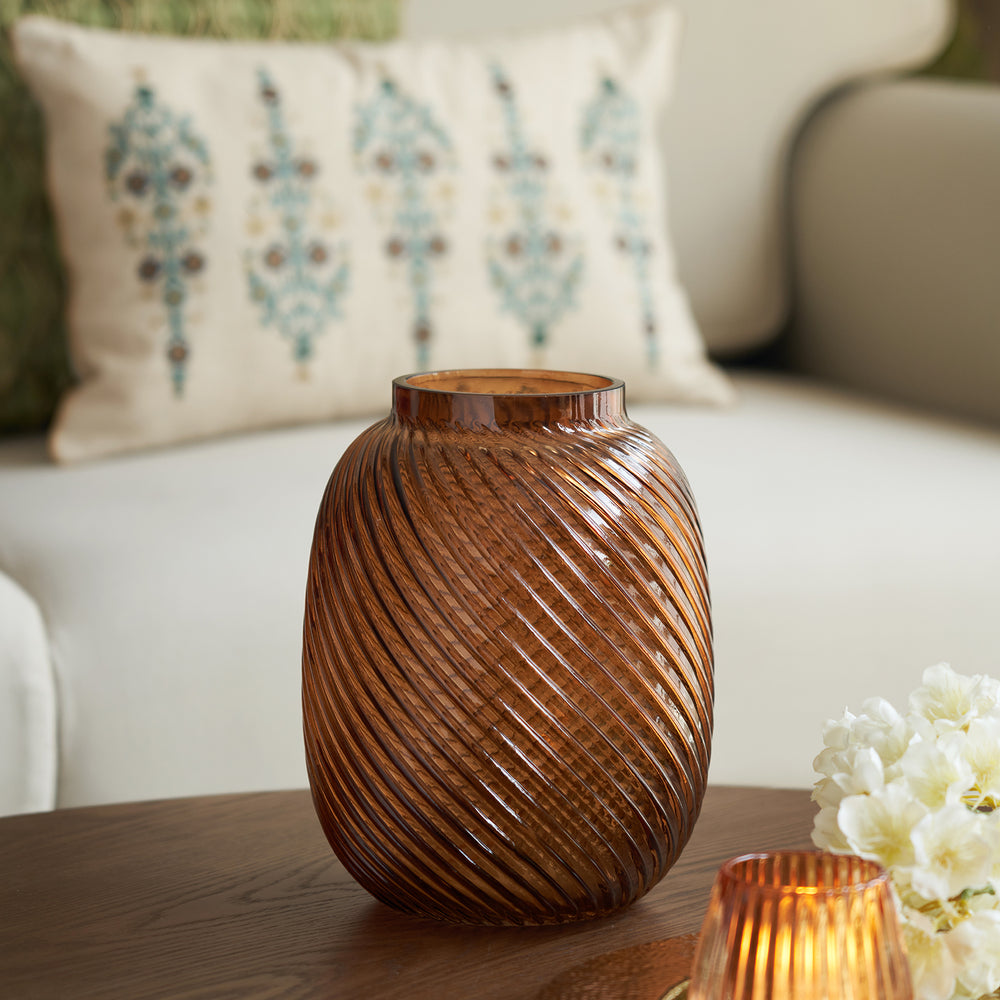 Dark Brown Swirl Textured Glass Vase - Small