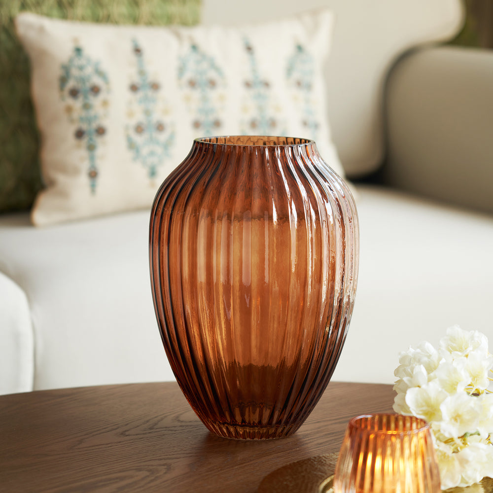 Dark Brown Ribbed Glass Vase - Large