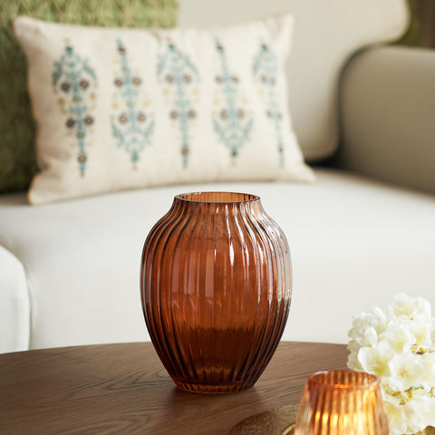 Dark Brown Ribbed Glass Vase - Small