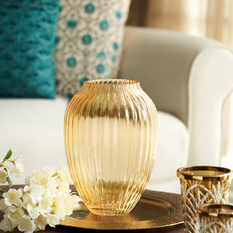 Light Brown Ribbed Glass Vase - Medium