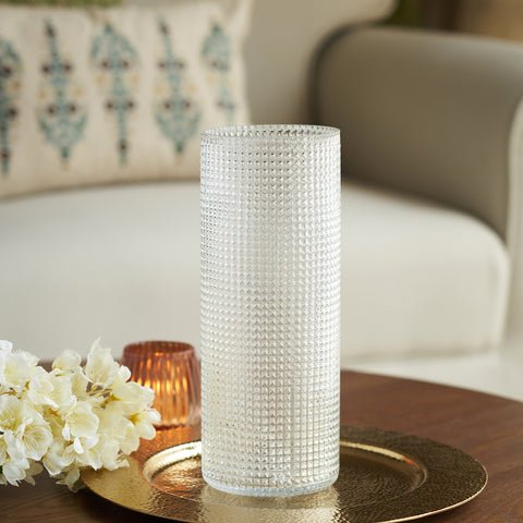 Clear Diamond Textured Glass Vase - Large