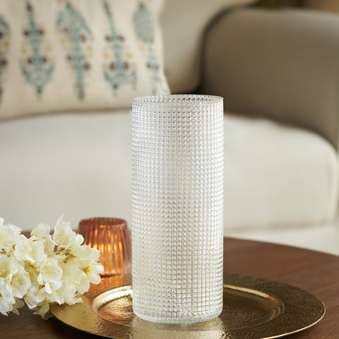 Clear Diamond Textured Glass Vase - Small