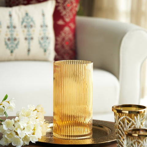 Light Brown Ribbed Texture Glass Vase - Small