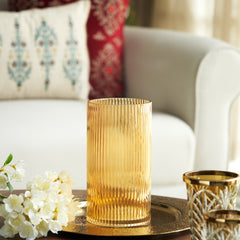 Light Brown Ribbed Texture Glass Vase - Small