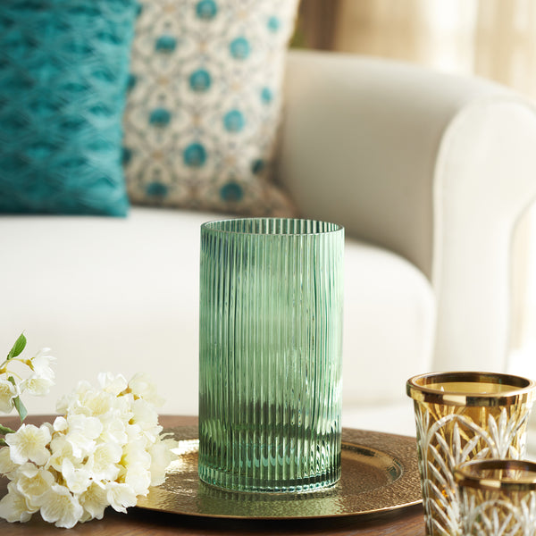 Green Ribbed Texture Glass Vase - Small
