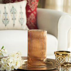Dark Brown Ribbed Glass Vase - Small