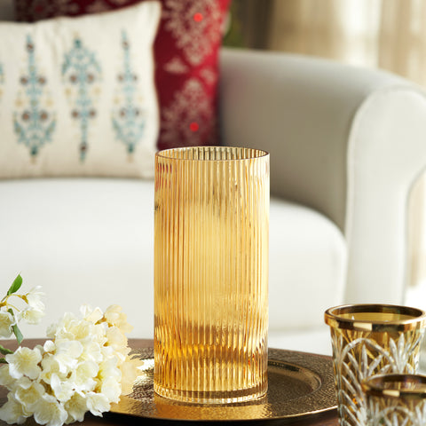 Light Brown Ribbed Glass Vase - Large