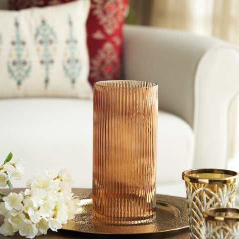 Dark Brown Ribbed Glass Vase -  Large