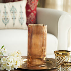 Dark Brown Ribbed Glass Vase -  Large