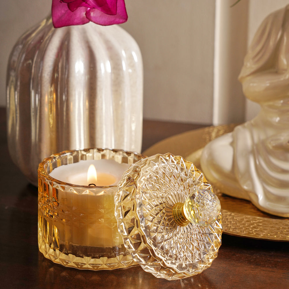 Brown Diamond Textured Wax Filled Glass Jar