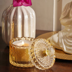 Brown Diamond Textured Wax Filled Glass Jar