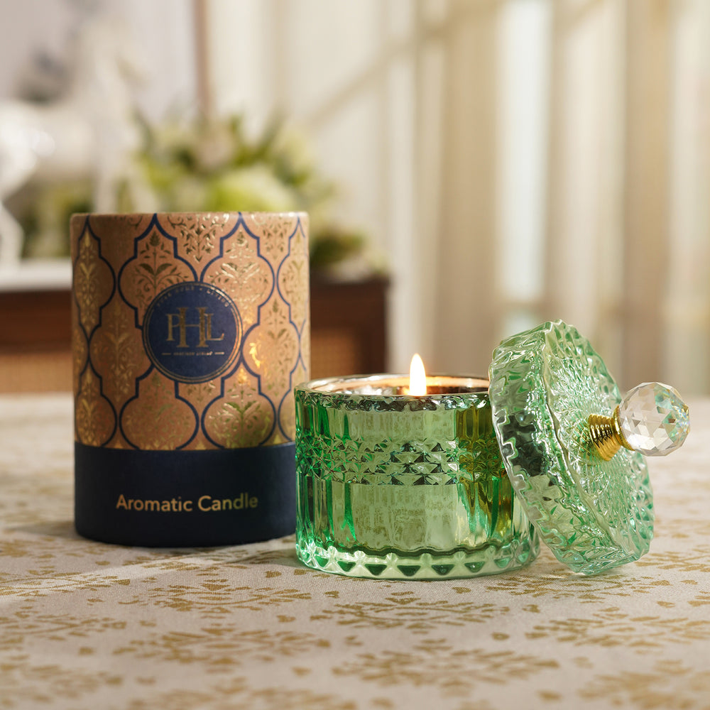 Green Diamond Textured Wax Filled Glass Jar