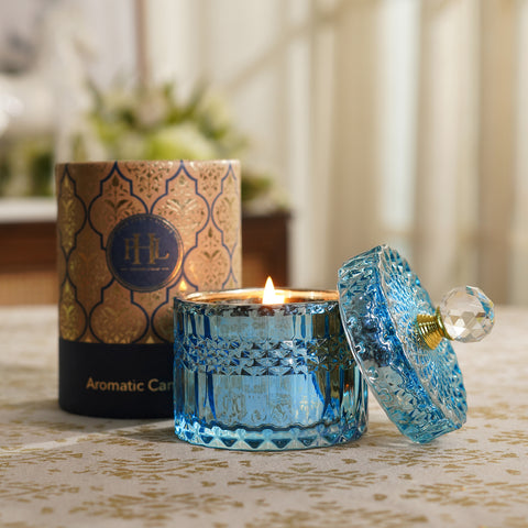 Teal Diamond Textured Wax Filled Glass Jar